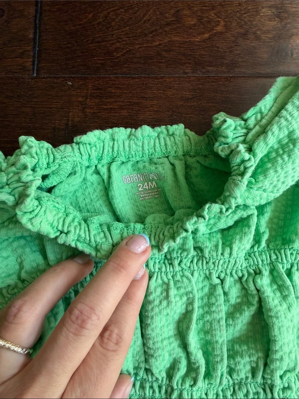 TWIN Garanimals Pink and Green Smocked Tops with Light Denim Shorts - 2 Sets